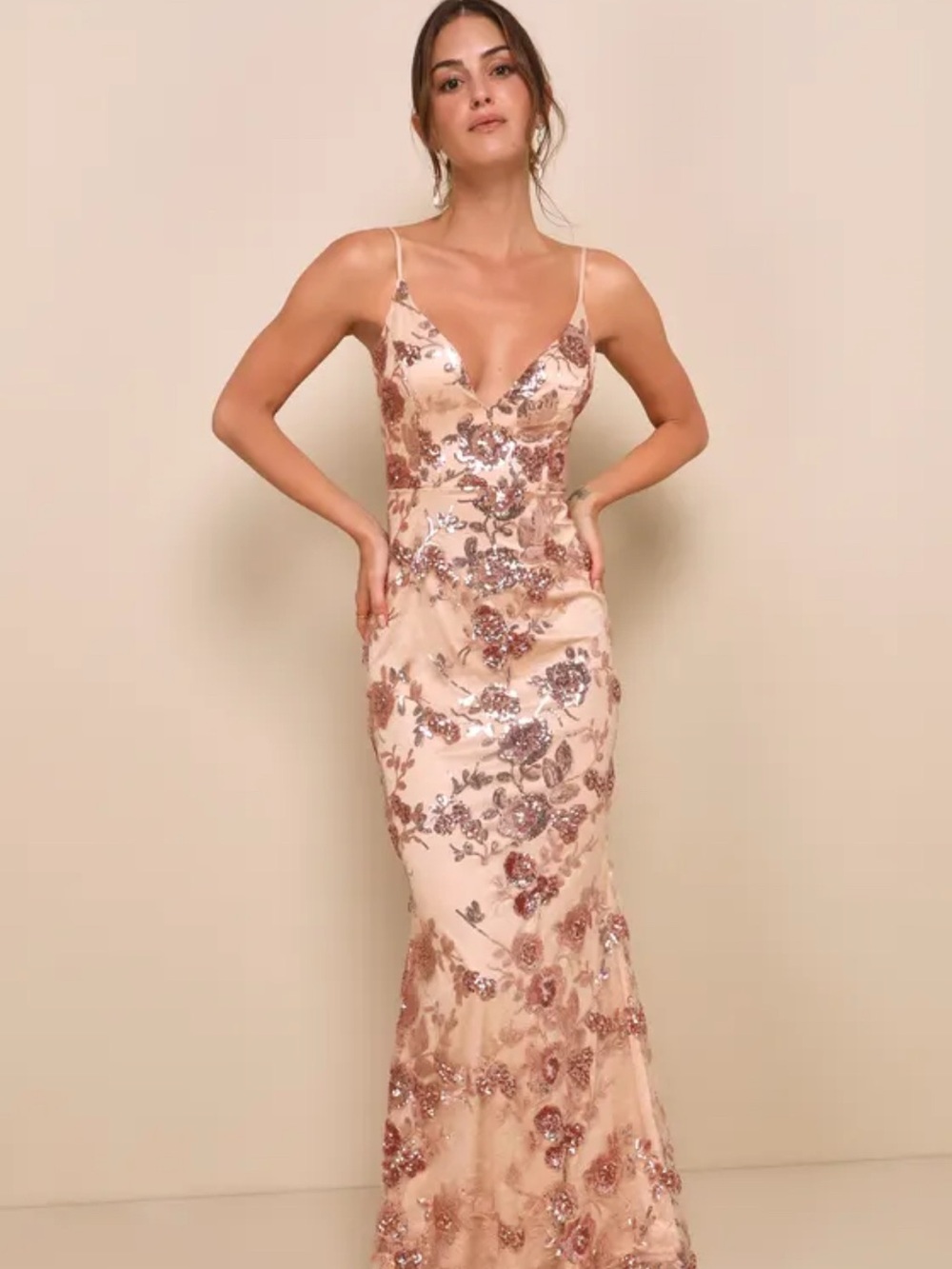 Lulus- Shine Language Rose Gold Sequin Mermaid Maxi Dress